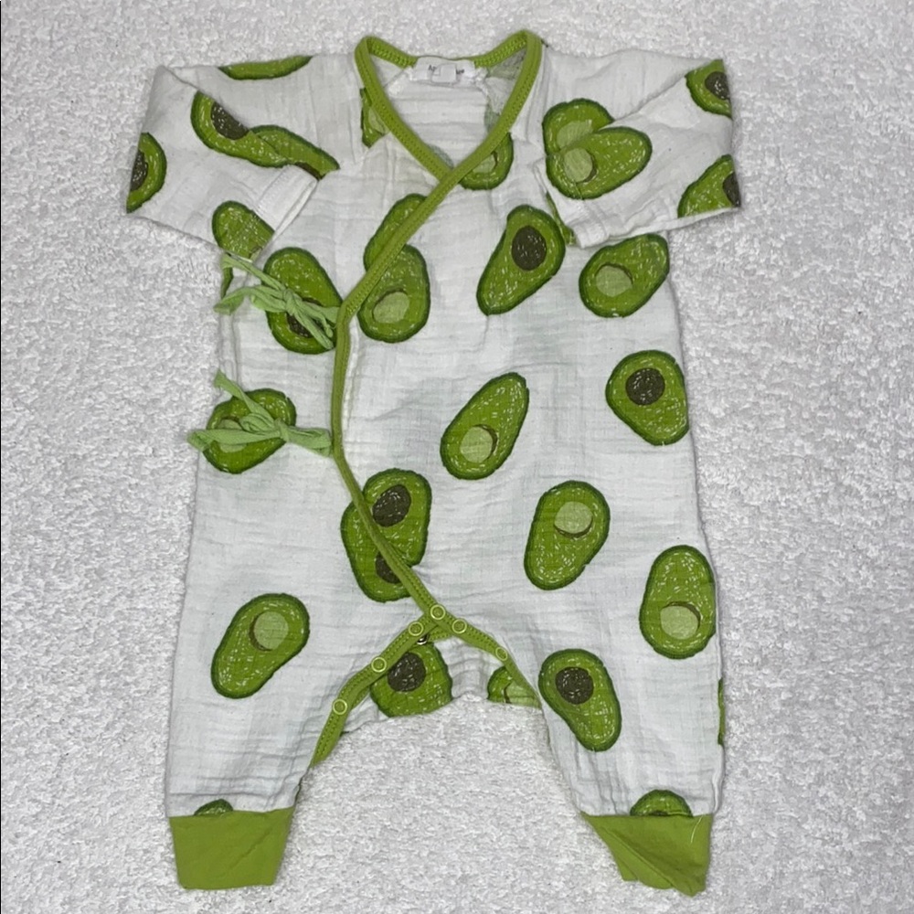 Angel dear avocado print muslin one piece kimono unisex 0/3m